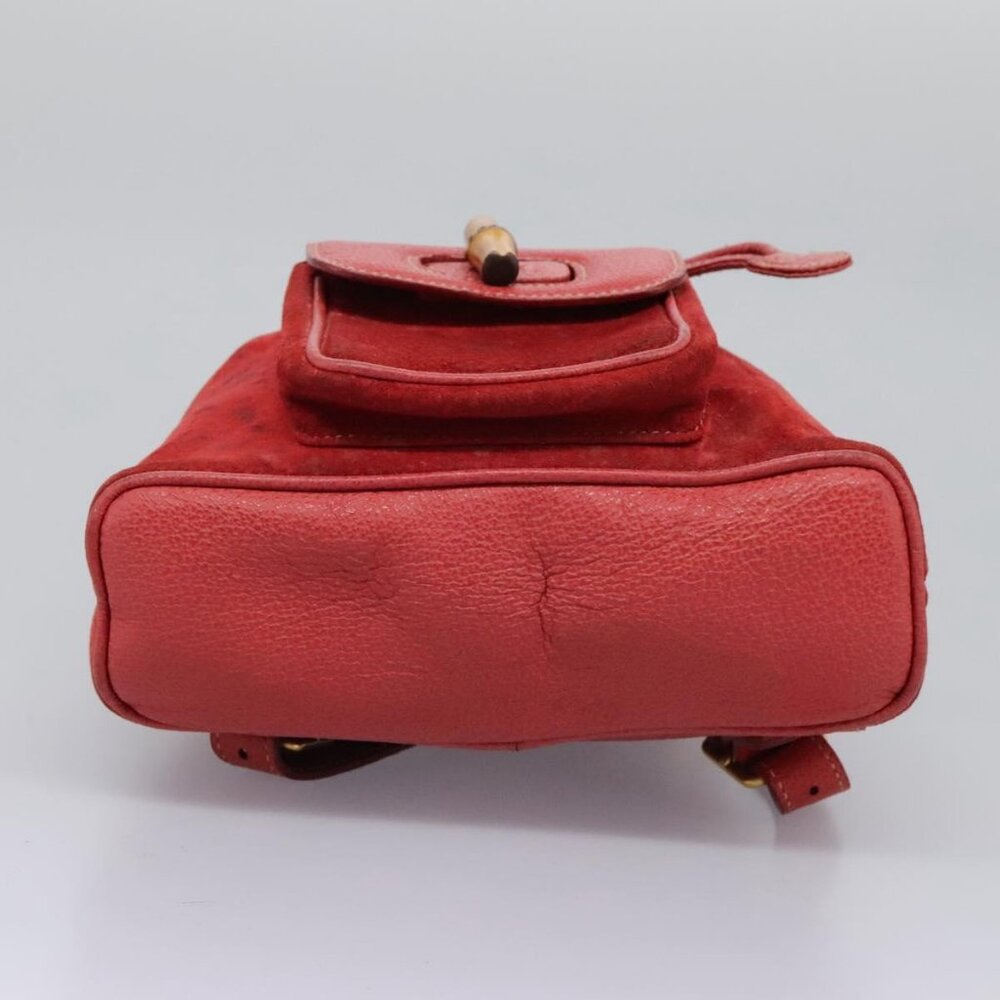 GUCCI Bamboo Backpack Suede Leather Red Gold - Picture 11 of 16